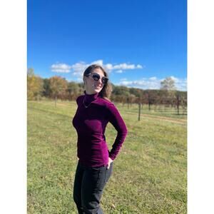 Pinko Purple Ribbed Crushed Velvet Turtleneck Gathered Long-sleeved shirt top 4